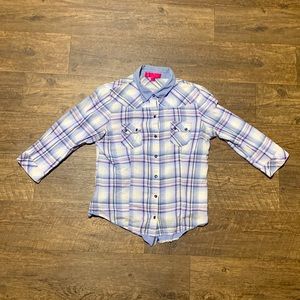 Plaid 3/4 Sleeve Button Up | L